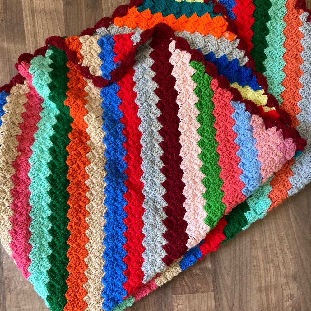 Rainbow crochet blanket. EUC.
